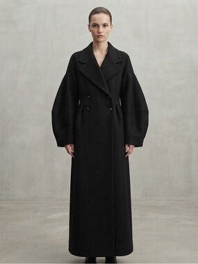 Locker Room Black Sculpted Wool Balloon Sleeve Statement Maxi Coat M